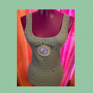 Lime green - Graphic Keep it smiling ribbed tank top medium